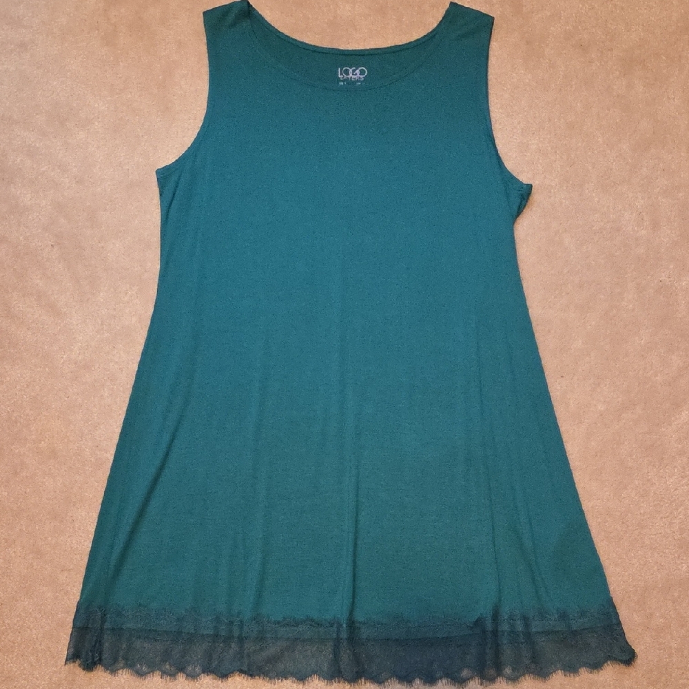 LOGO Elegant Teal Tank Top with Lace Trim